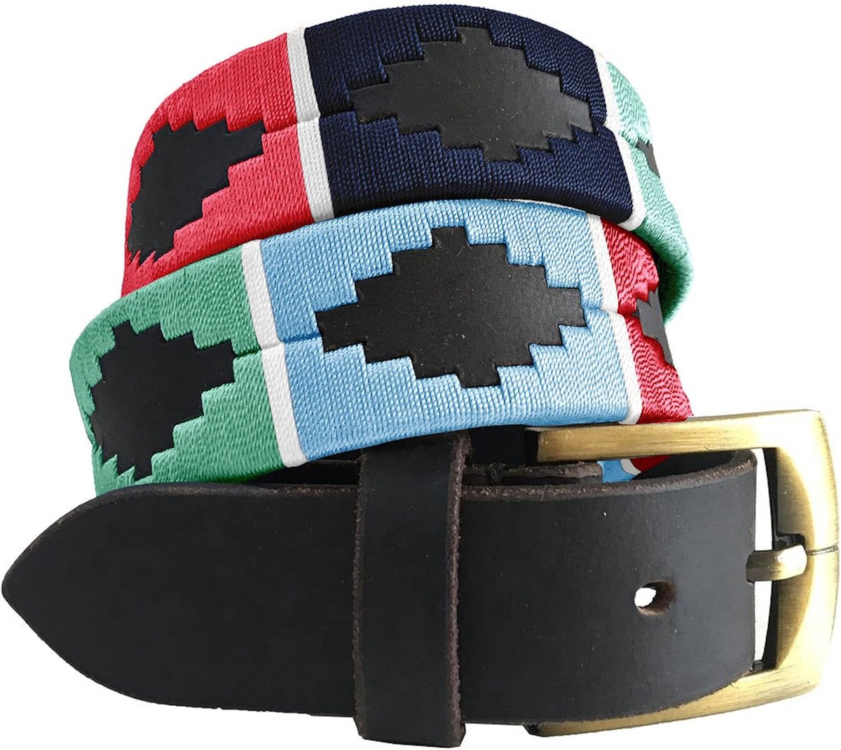 DIAZ Heren Dames Premium Unisex Bruin Leer Geborduurde Designer Polo Riem