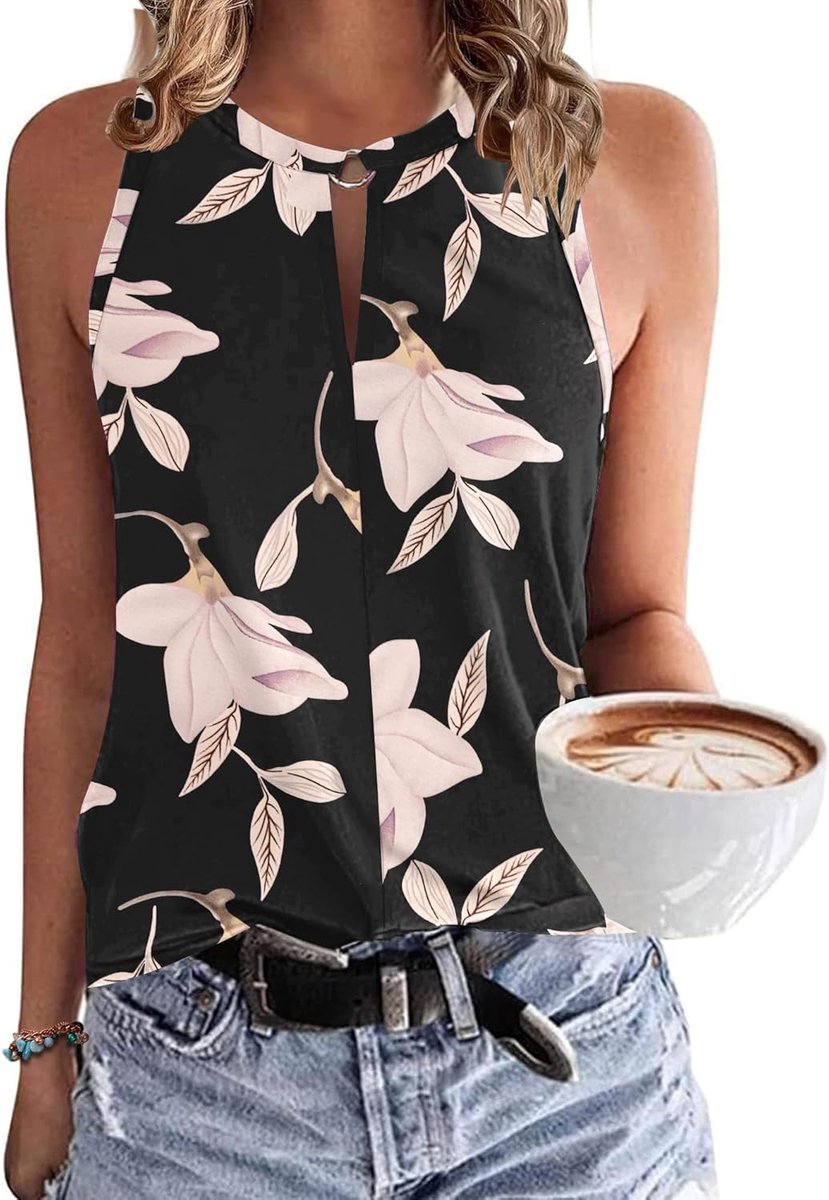 Sexy mouwloos tanktopje voor dames, zomervest met elegante V-hals, topje voor dames, met losse pasvorm, modieus overhemd, blouse