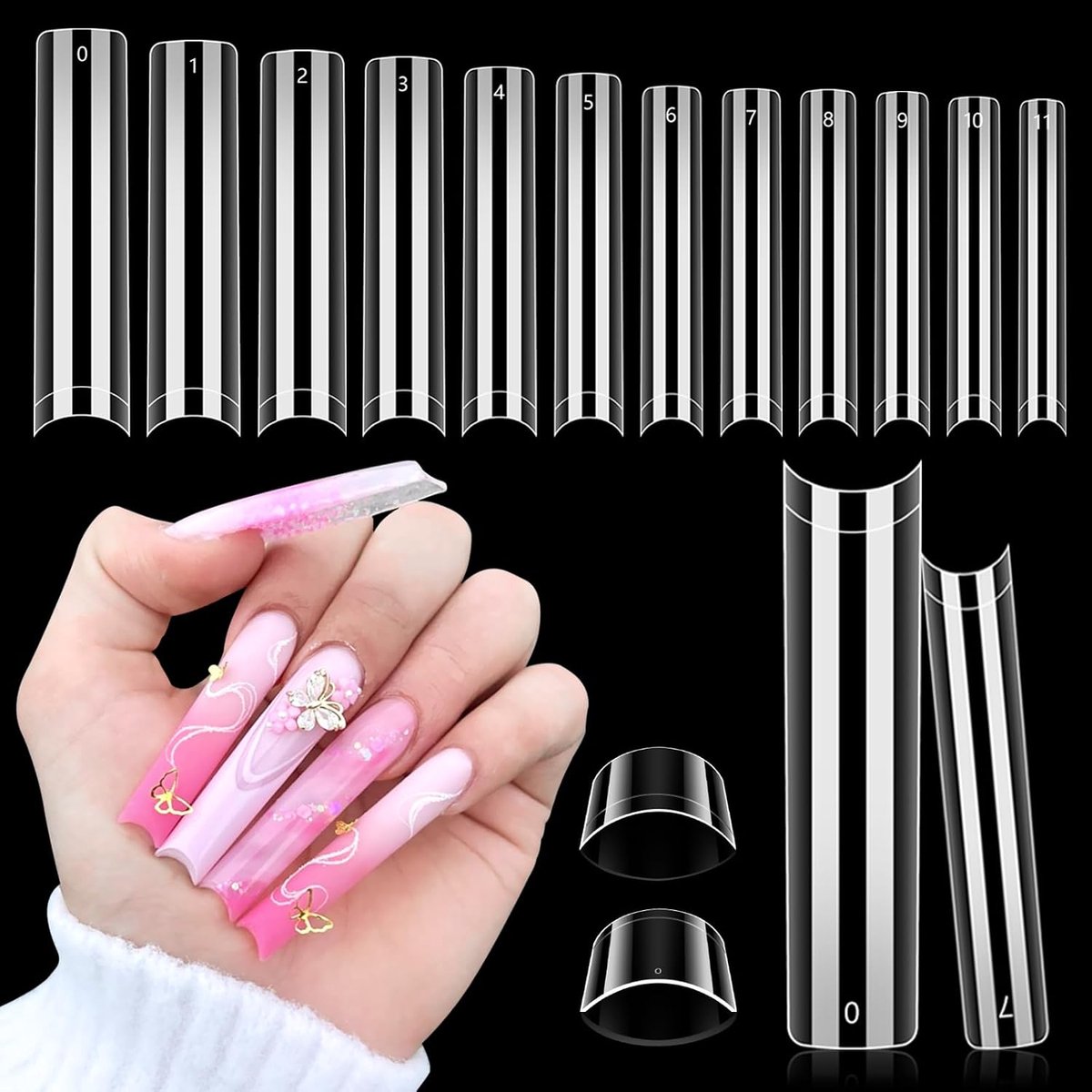Nagelpunten, Extra Lange Transparante Acryl Nagelpunten 12 Maten Halve Afdekking, Kunstnageltips Voor Doe-Het-Zelf Nagelkunst