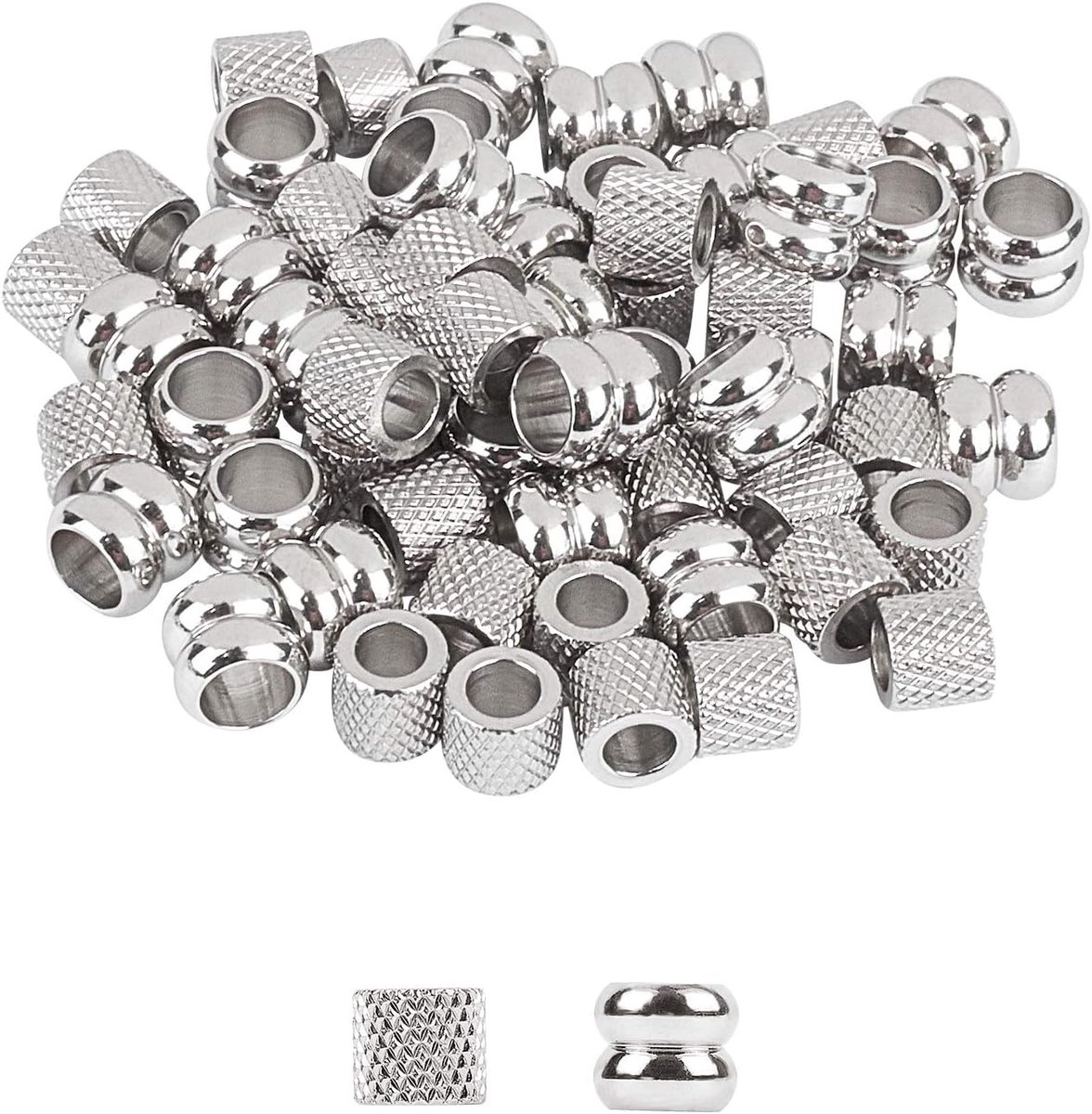 60 stuks 5/6 mm kolommen afstandskralen 304 roestvrij stalen kralen 3~4 mm gat afstandsparels textuur kralen armbanden afstandskralen voor doe-het-zelf armbanden halskettingen sieraden