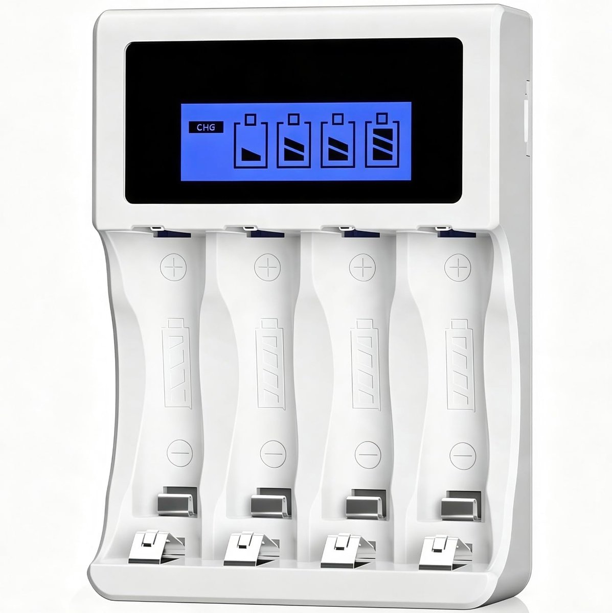 Batterijlader met 4 Onafhankelijke Slots en LCD-Scherm - USB Oplader voor AA/AAA Ni-MH Batterijen
