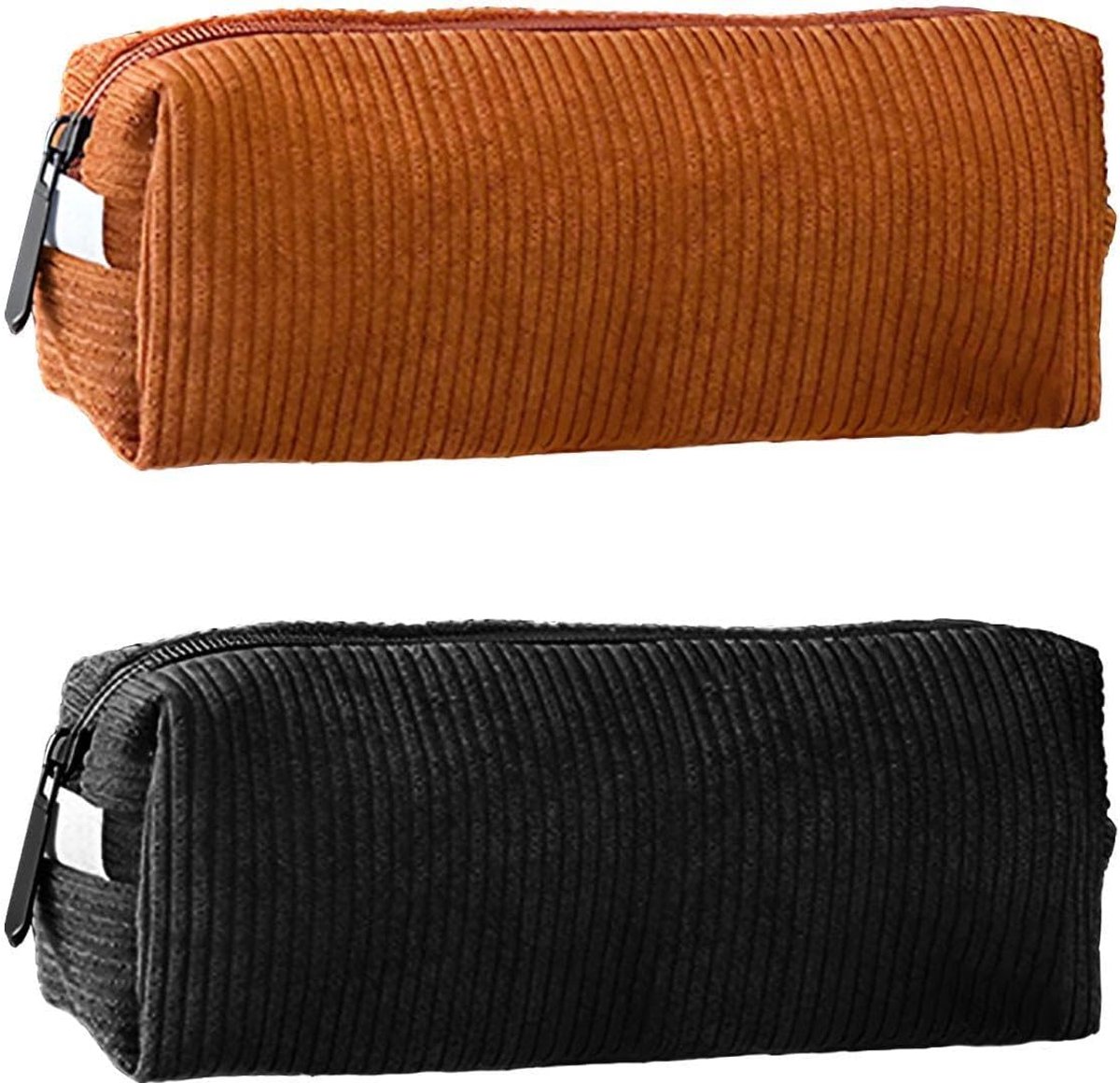 2 stuks corduroy fluwelen etui, eenvoudig effen etui, grote schrijfwarentas, cosmeticatas, ritsvak, multifunctionele tas