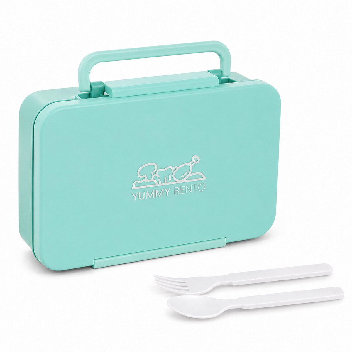 VHV Lunchbox 1200 ml met 3 Vakken en Bestek - Voedselveilige PP Bento Box met Handgreep en Kliksluiting - Mintgroen voor Werk, School en Onderweg