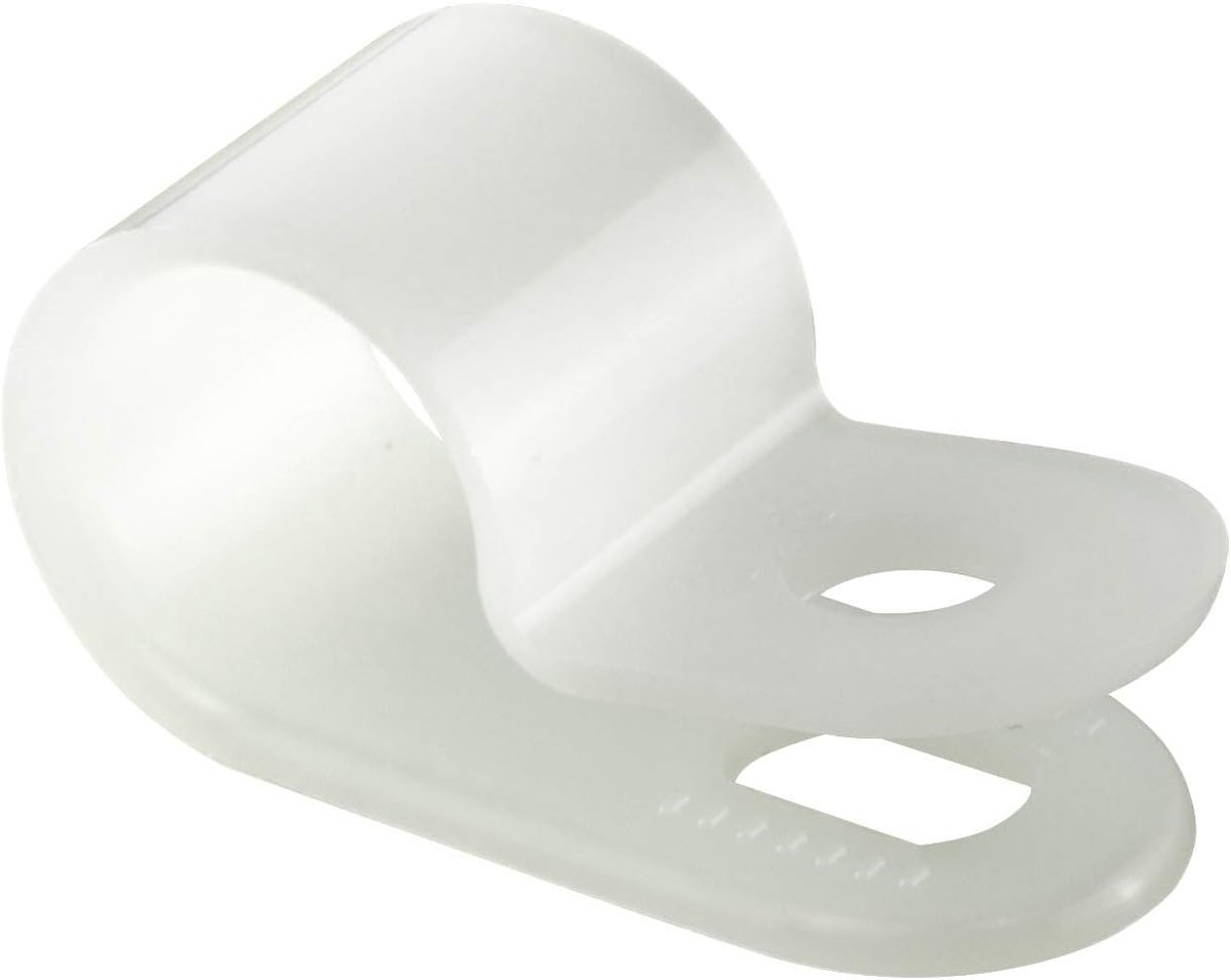 100 Pack witte nylon P-clips, 9,5 mm (3/8 inch) diameter, kunststof kabelklemmen