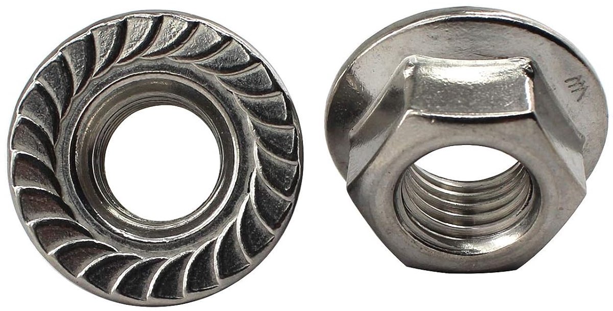 Flensmoer M5 roestvrij staal 304 zeshoekig patroon antislip flensmoer verpakking van 60 stuks