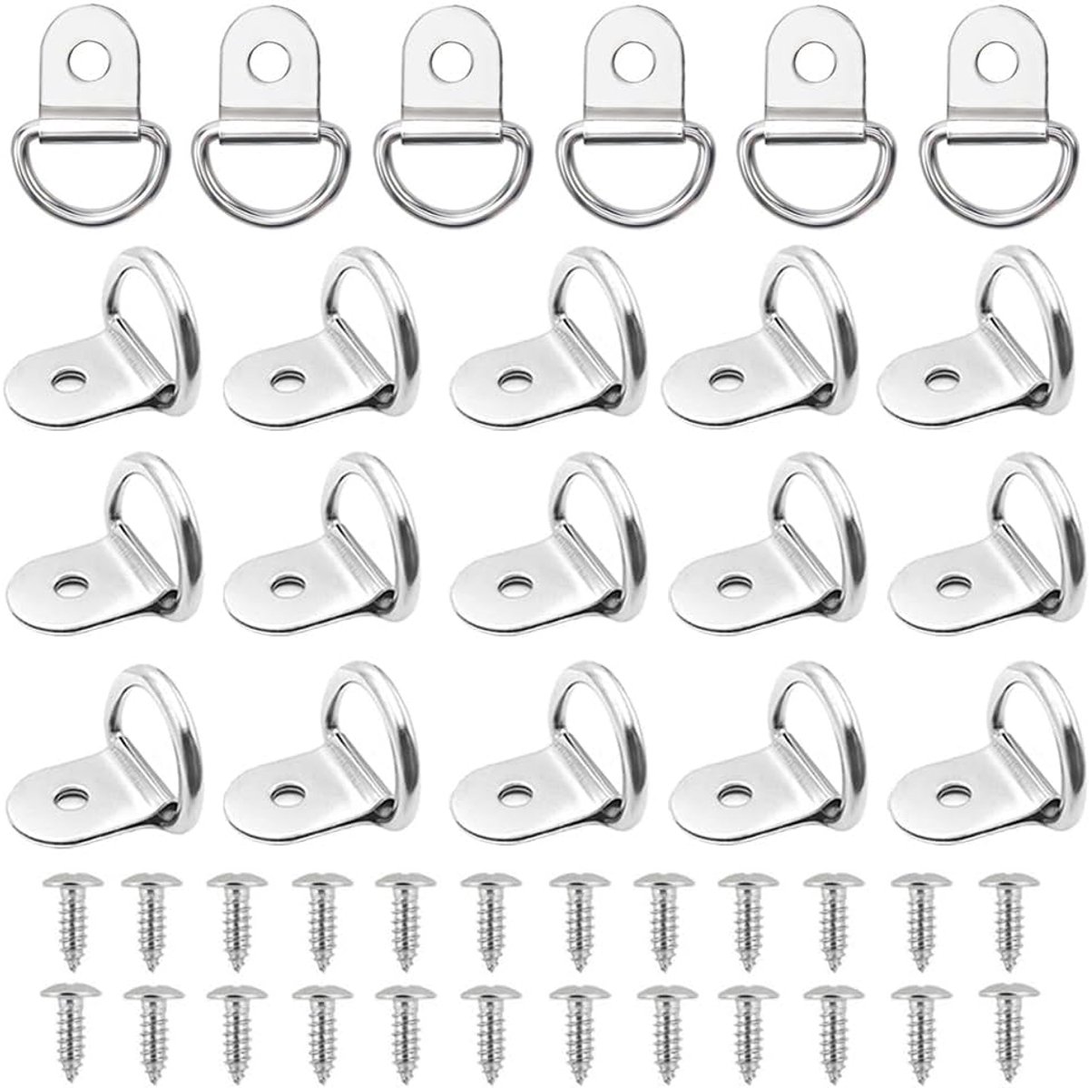 20 stuks sjorringen, roestvrij staal D-ring haken, opbouwringen, sjorringen voor aanhangers, opbouwsjorringen, met 20 schroeven, voor het vastzetten van lading in personenauto's, kajaks en aanhangers