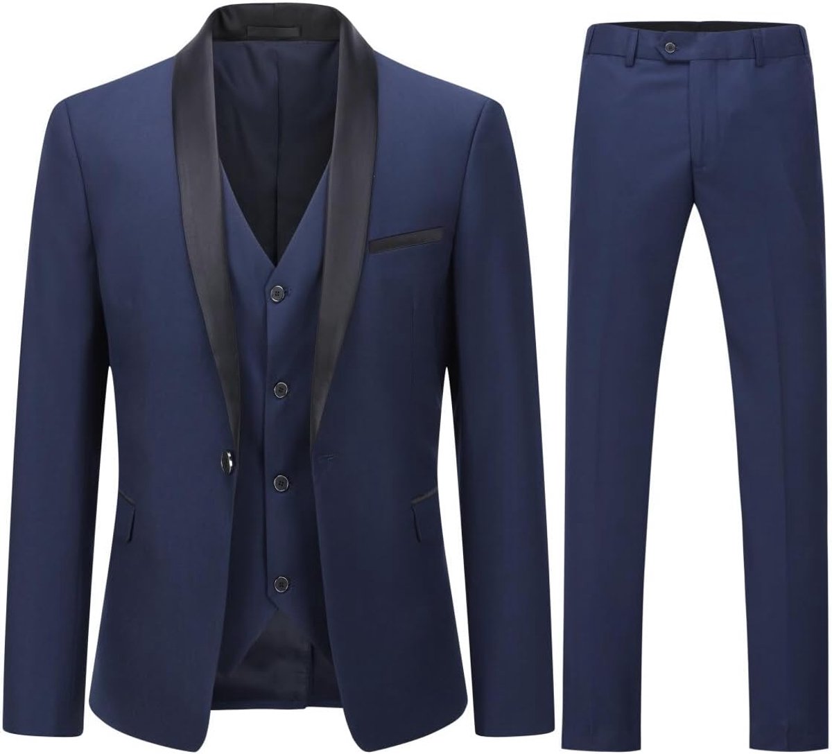 Pakken Slim Fit 3-delig pak sjaal revers bruiloft diner smoking 1 knop blazer broek vest