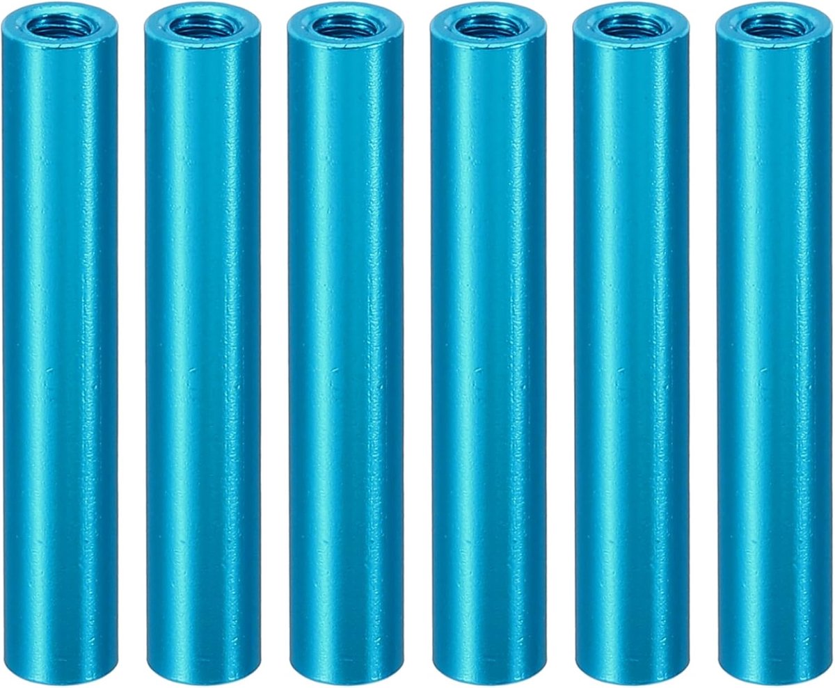 6 stuks M3 metalen draadbussen, ronde aluminium ruimteschuiven, vrouwelijke koppelingsschroeven, 1/8" ID x 3/16" OD, blauw, (30 mm L)
