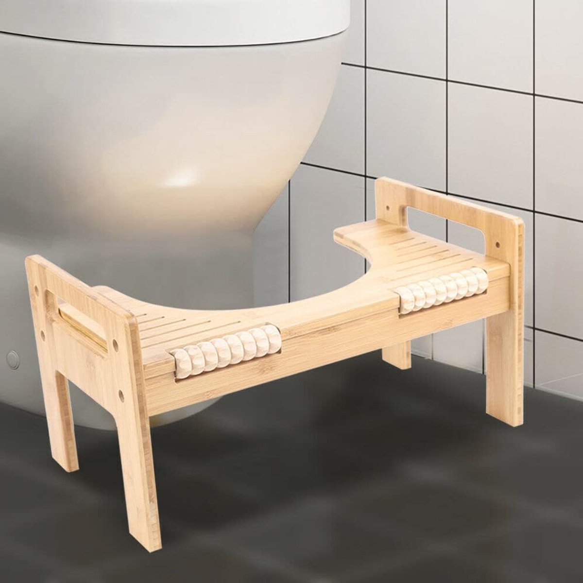 houten toiletkruk, toilethulp, voetensteun met instelbare hoogte, toiletkruk van bamboe, antislip wc-kruk voor preventie van aambeien, verstopping