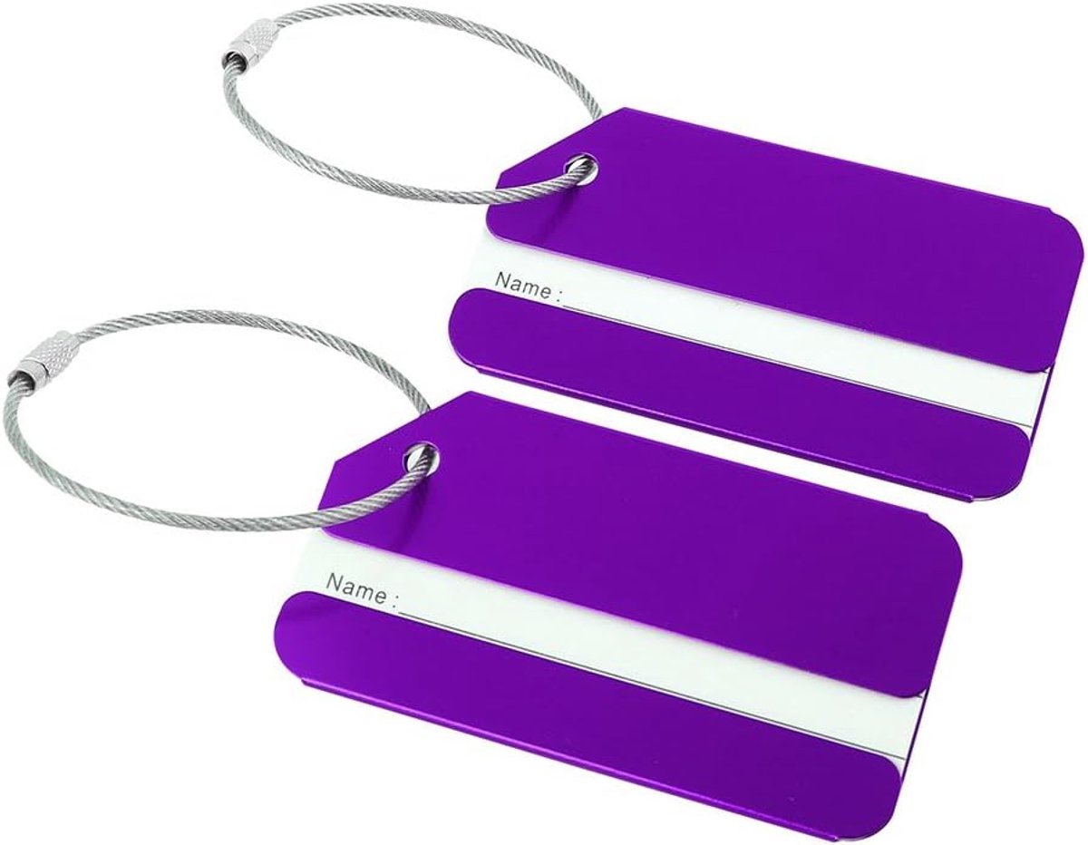 sourcingmap Aluminium Metalen Reisbagage Tags Kaarthouder Tas Bagage Bagage Identifiers Naam Adres ID Labels 8 x 4.2 x 0.2cm/3.1" x 1.7" x 0.1"(L*W*T) Purple 2pcs