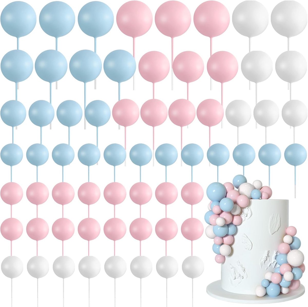 75 stuks taartballen topper decoraties schuim cupcake topper mini ballon taart topper ballen taart picks voor taart deco verjaardagsfeestje bruiloft (blauw roze goud)