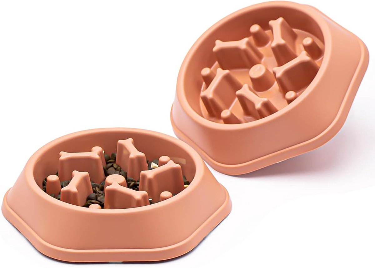 2 stuks hondenkom hond slow feeder kommen bloat stop voedselkom interactieve puzzel gezonde eetkom (2 stuks, roze)