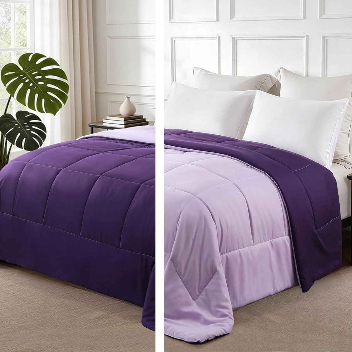 Mezcla 7,5 TOG kingsize dekbed alle seizoenen, ultrazacht omkeerbaar dekbed, lichtgewicht donzen alternatief dekbed, 230 x 220 cm diep paars/lila