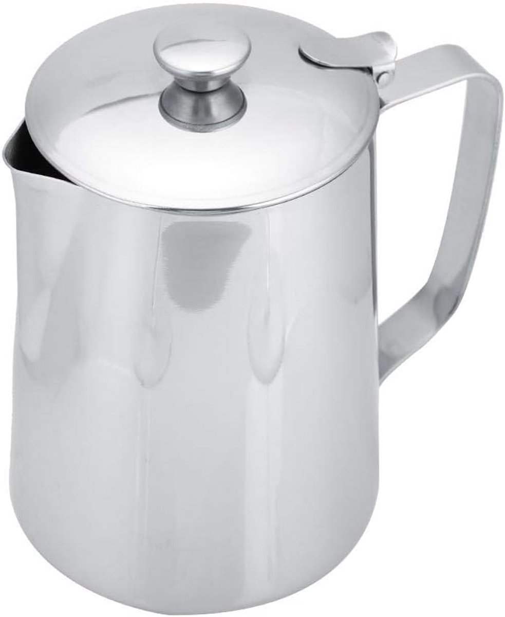 RVS koffiemok Melk Mok met Deksel voor Latte Koffie Kunst voor Office Keuken Zilver 4