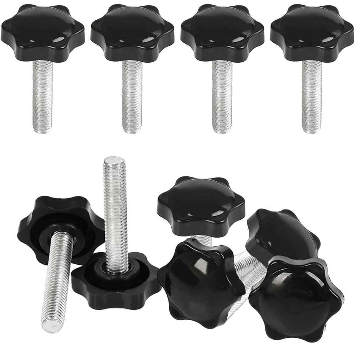 10 stuks M8 x 40 mm kartelschroef sterschroef en stermoer, sterkopschroef M8 x 40 schroefdraad klemknop zwart kunststof handknop stervorm schroef op knop voor gereedschapsmachine