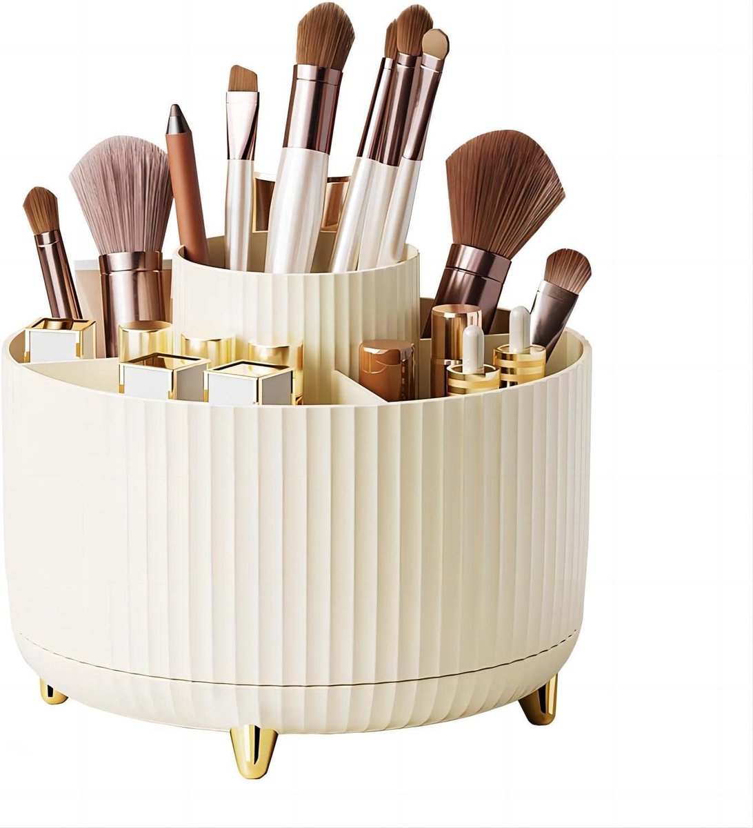 Make-up borstelhouder met grote capaciteit, 360° roterende make-up organizer, 5 sleuven make-up borstels beker, voor ijdelheid decor, badkamer werkbladen, bureau opslag container, cosmetische