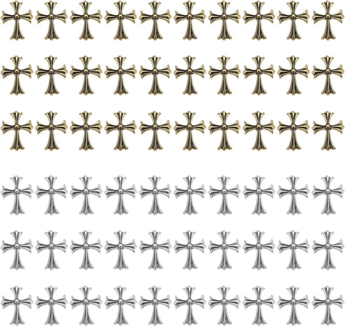 60 stuks Cross Nail Art Charms - Metalen 3D Punk Nail Ornamenten voor Manicure Art Craft DIY Accessoires Decoratie Benodigdheden - Brons & Antiek Zilver