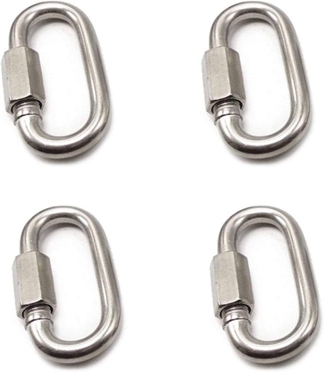roestvrij staal, 4 stuks, Quick Link D-vorm, karabijnhaken, schakels, snel met een draagvermogen van 500 kg, voor thuis, camping, hangmatten, klimmen, wandelen, reizen