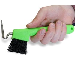Hoefkrabber voor paarden ezel geiten hoef met extra stevige borstel en ergonomische handgreep (neongroen (1x))