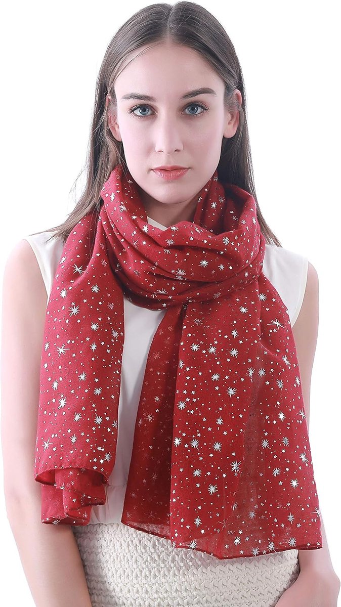 & Lily Sparkle Foil Star Print Dames Sjaal Wrap, Shimmer Zilver Goud Glitter Lichtgewicht Gift Party