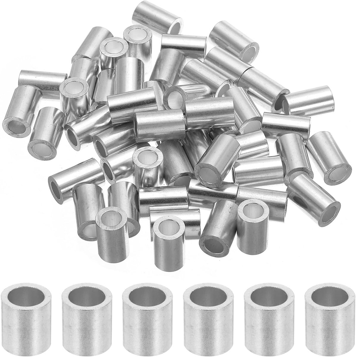 5/16" 8 mm krimphuls van aluminium, enkele ronde klem, 22 mm hoogte, zilver, 50 stuks
