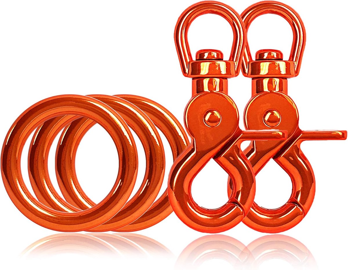 set met draaibare schaarkarabijnhaken 61 mm en O-ringen 35/26 mm 4,5 mm, roestvrij staal, oranje, 3x rondring + 2x karabijn, voor DIY hondenlijn/halsband en paracord 550 knoop en vlechtwerk
