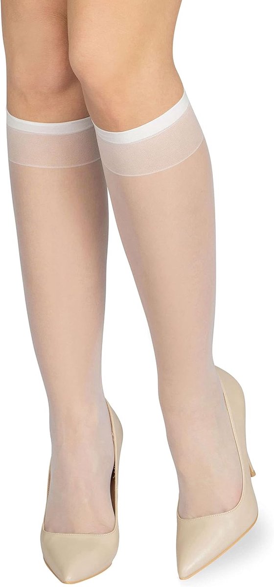 Kniekousen eenkleurig 15 DEN casual stijl drukvrij halfmat transparant met comfortabele bovendeel, twee paar, eenheidsmaat