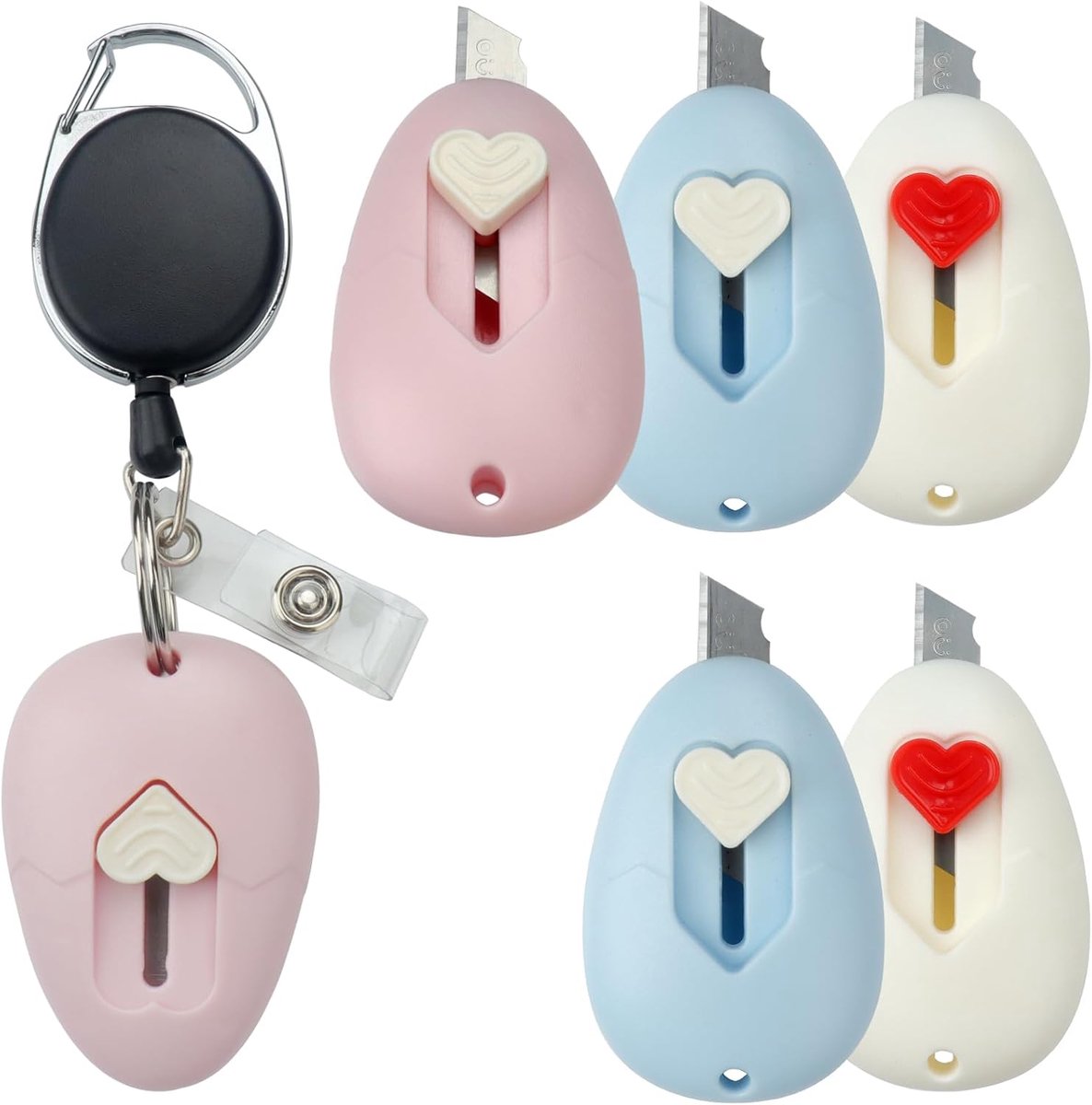 Set van 6 mini-brievenopeners, mini-krimpfolie-wikkelaar, mini-intrekmes, mini-veiligheidsboxopener met hangende sleutelhanger, gemakkelijk op te hangen en te dragen