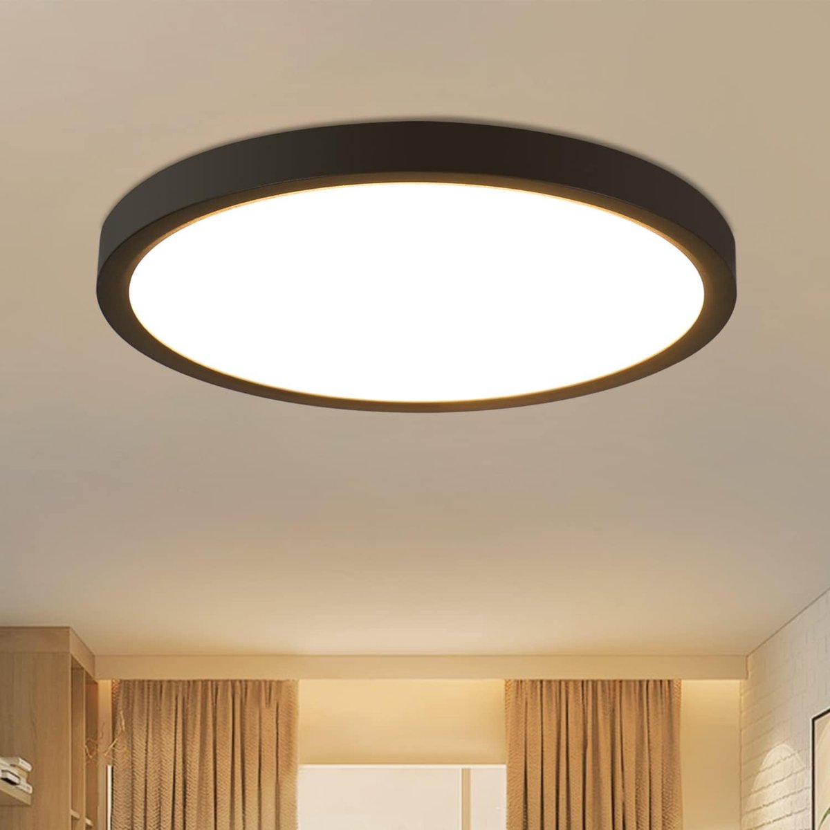 Plafondlamp LED Plafondlamp Warm Wit - 18W Badkamerlamp Vlakke Hal | Kleine Plafondverlichting IP44 Waterdichte Hallamp Rond Ø23cm Keukenlamp Zwart voor Badkamer Keuken Balkon Slaapkamer