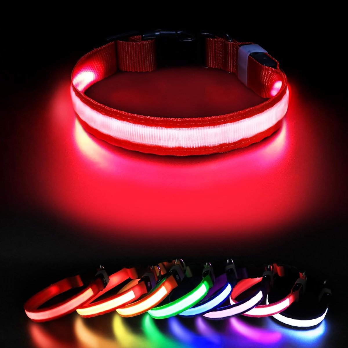 Lichthalsband voor honden, hondenhalsband, oplichtend, oplaadbaar, led-halsband voor honden, lichtband instelbaar, waterdicht, met 3 lichtmodi, veiligheid voor kleine, middelgrote en grote