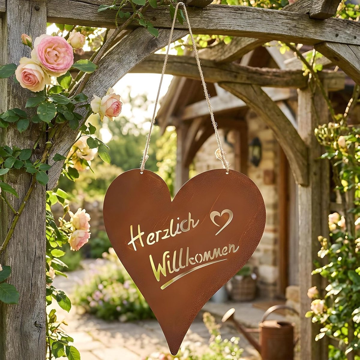 Hartelijk welkom hart 18x20cm tuindecoratie deurbord patina muurschildering tuinbord roestdecoratie decoratieve hanger