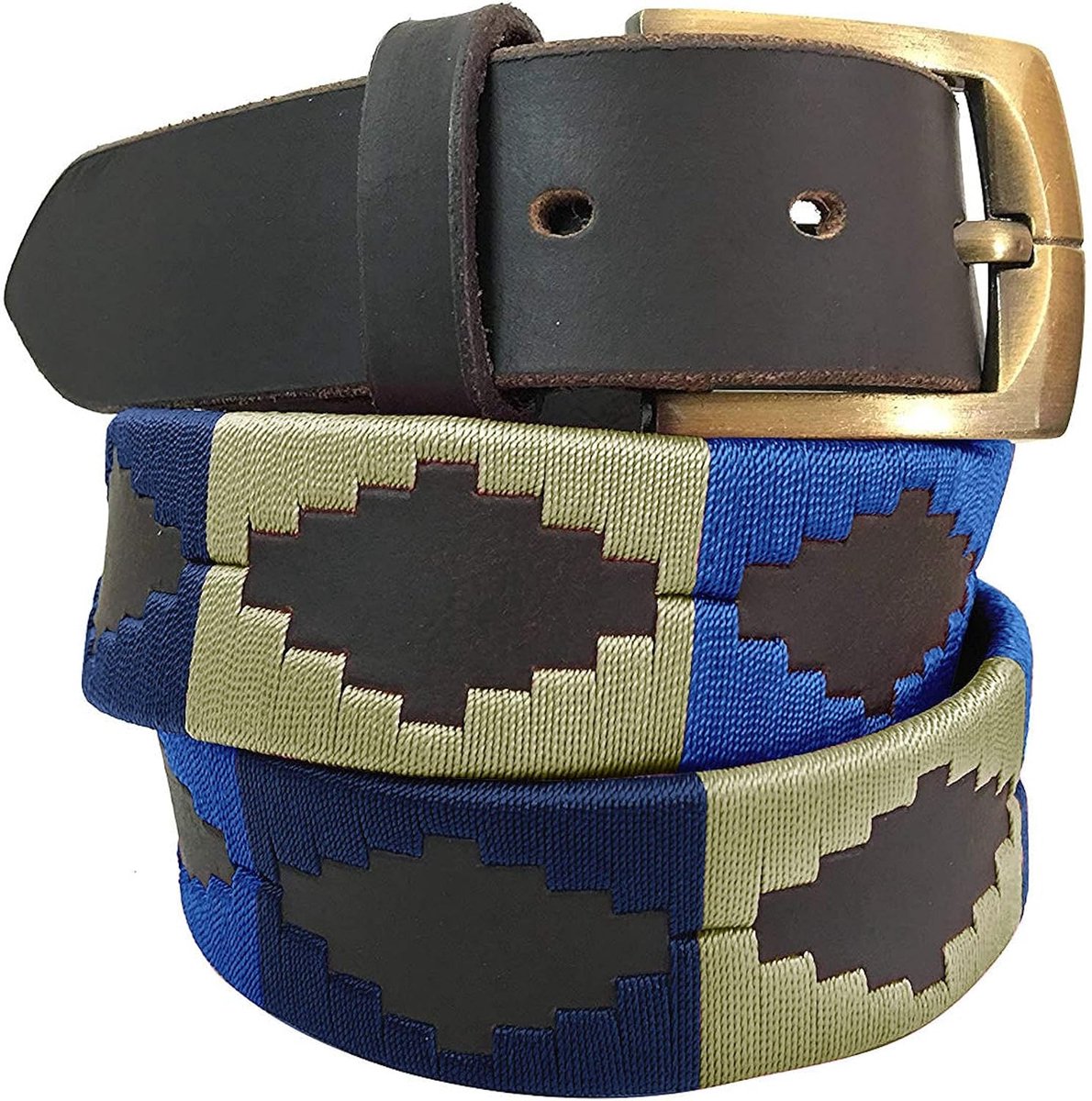DIAZ Heren Dames Premium Unisex Bruin Leer Geborduurde Designer Polo Riem