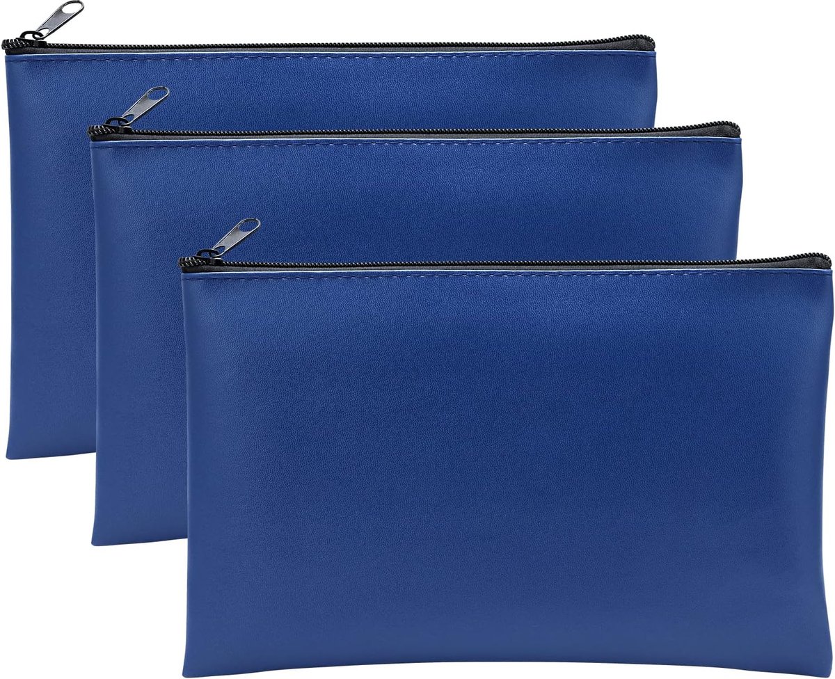 3 stuks banktassen van kunstleer, 25 x 16 cm, portemonnee voor A5-documenten, portemonnee voor business, huishouden, school (blauw)