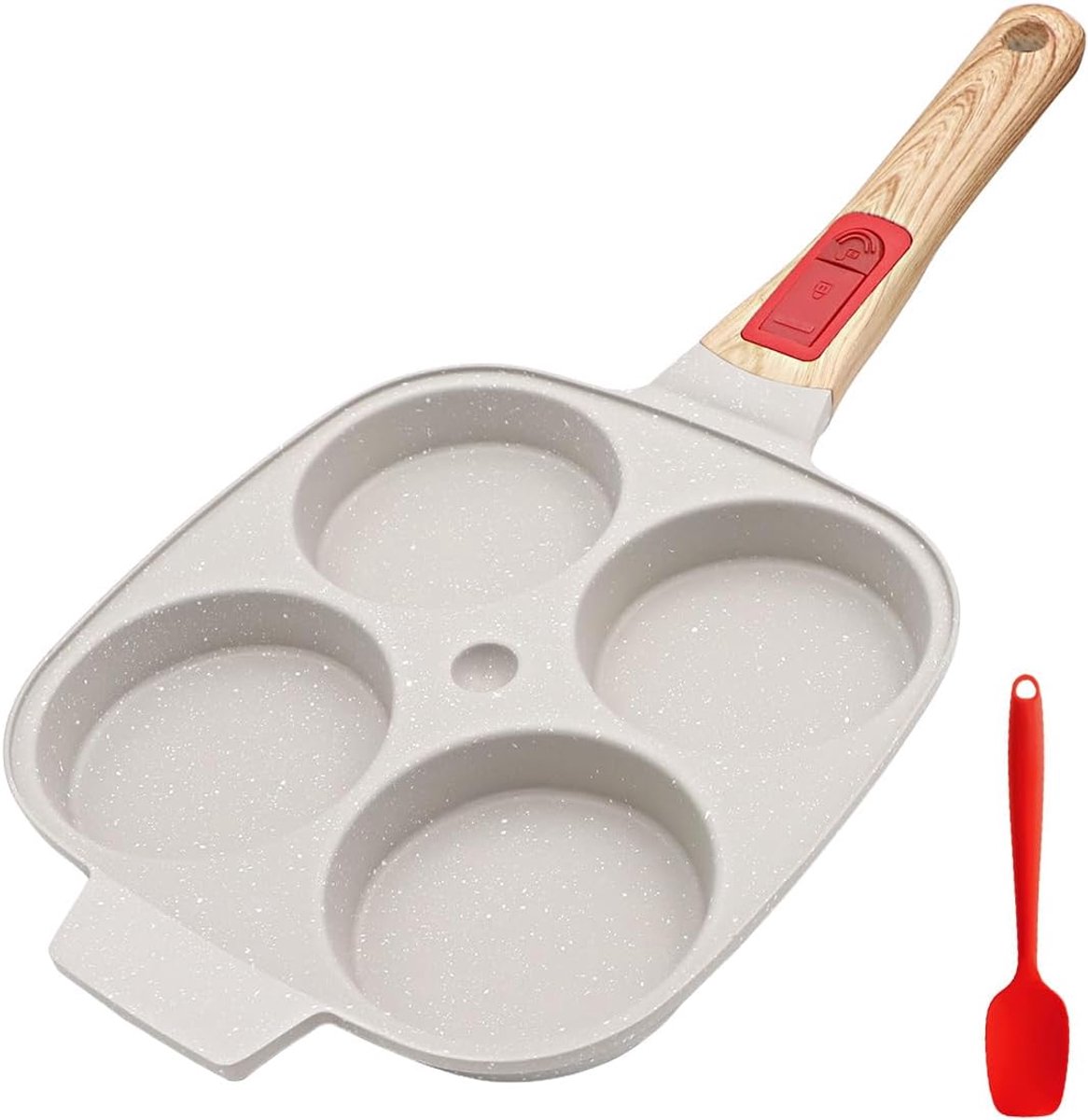 Pannenkoekenpan met afneembare handgreep, voor inductie, 4 gaten, anti-aanbaklaag, wit