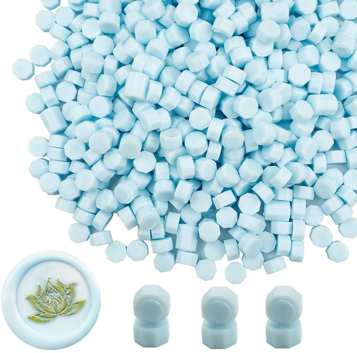Ioggtser 500 PCS Octagon Verzegelende Wasparels voor Waszegelstempel, Verzegelende Parels voor Huwelijks- en Feestuitnodigingen (Glacier Blue)