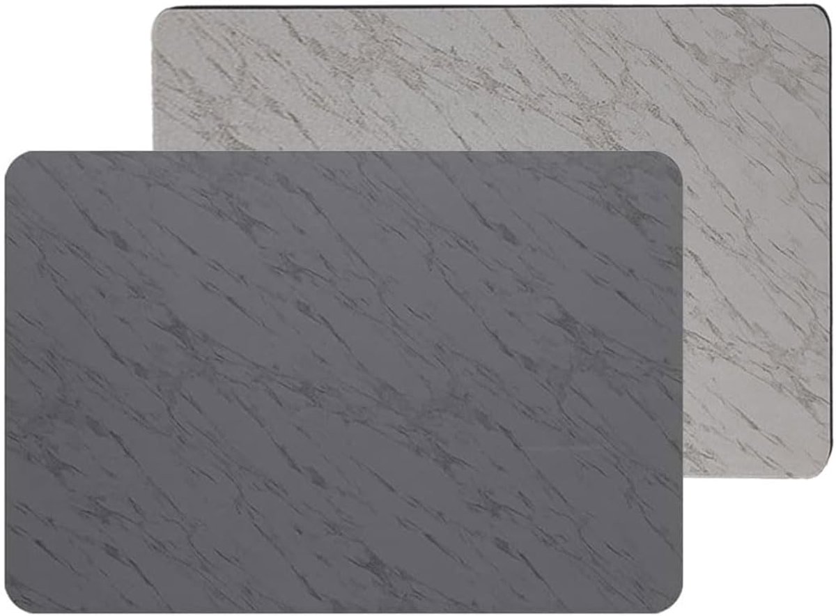 2 stuks keukenspoelbakmat met hoog absorptievermogen, kiezelsteen, sneldrogend, afvoer, keuken, toonbank, koffiezetapparaat, antislip koffiemat, 30 x 20 cm (marmergrijs)