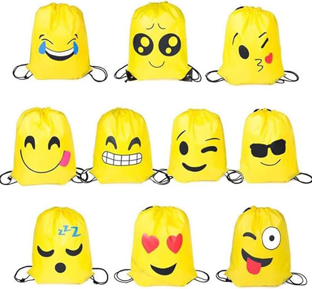 10 STKS Emoji-Feesttassen,Rugzakken met Trekkoord Verjaardag-Goodiebags Feestartikelen voor Kinderen,Jongens,Meisjes