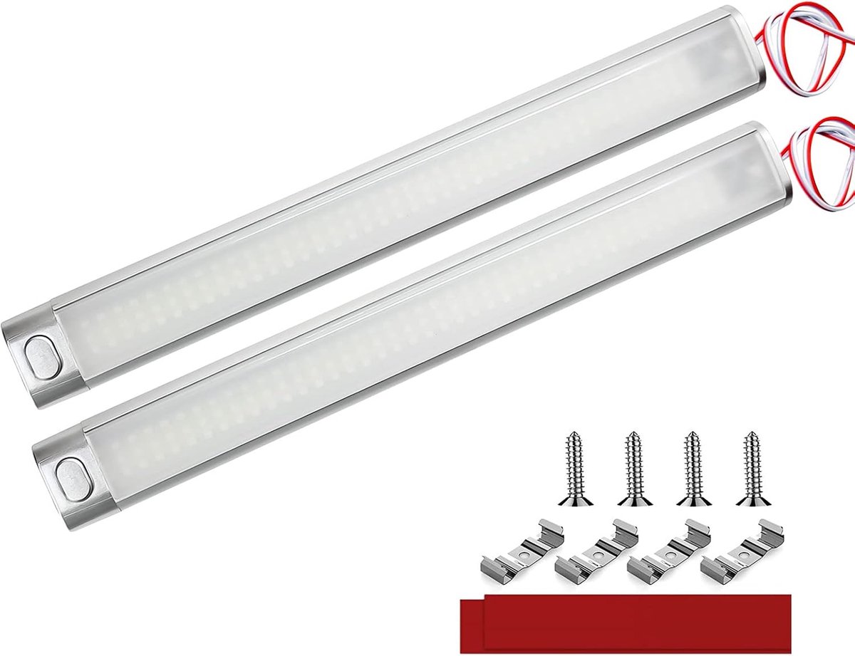 Ledstrip, 12 V, 120 leds, met extra grote schakelaar, 6000 K, witte leds, binnenverlichting voor auto, busje, caravan, boot, camper, keuken, badkamer, bar, vrachtwagen, tractor, 2 stuks