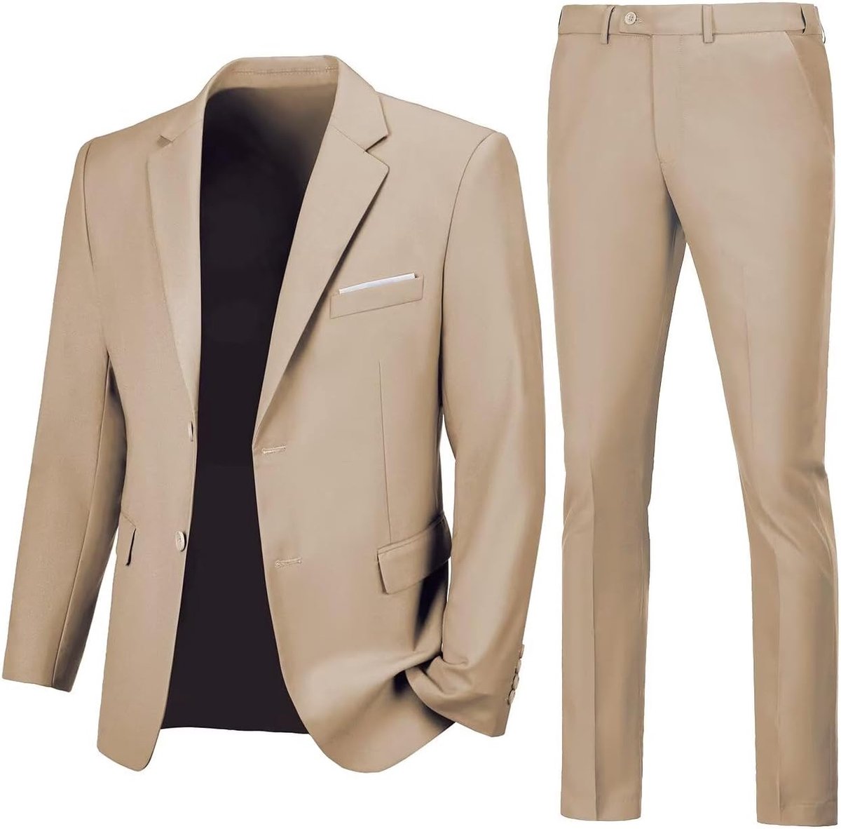 2-delig slim fit pak, twee knopen, formeel effen kostuum met colbert en broek, geschikt voor bruiloft, werk, gala en smokingstijl