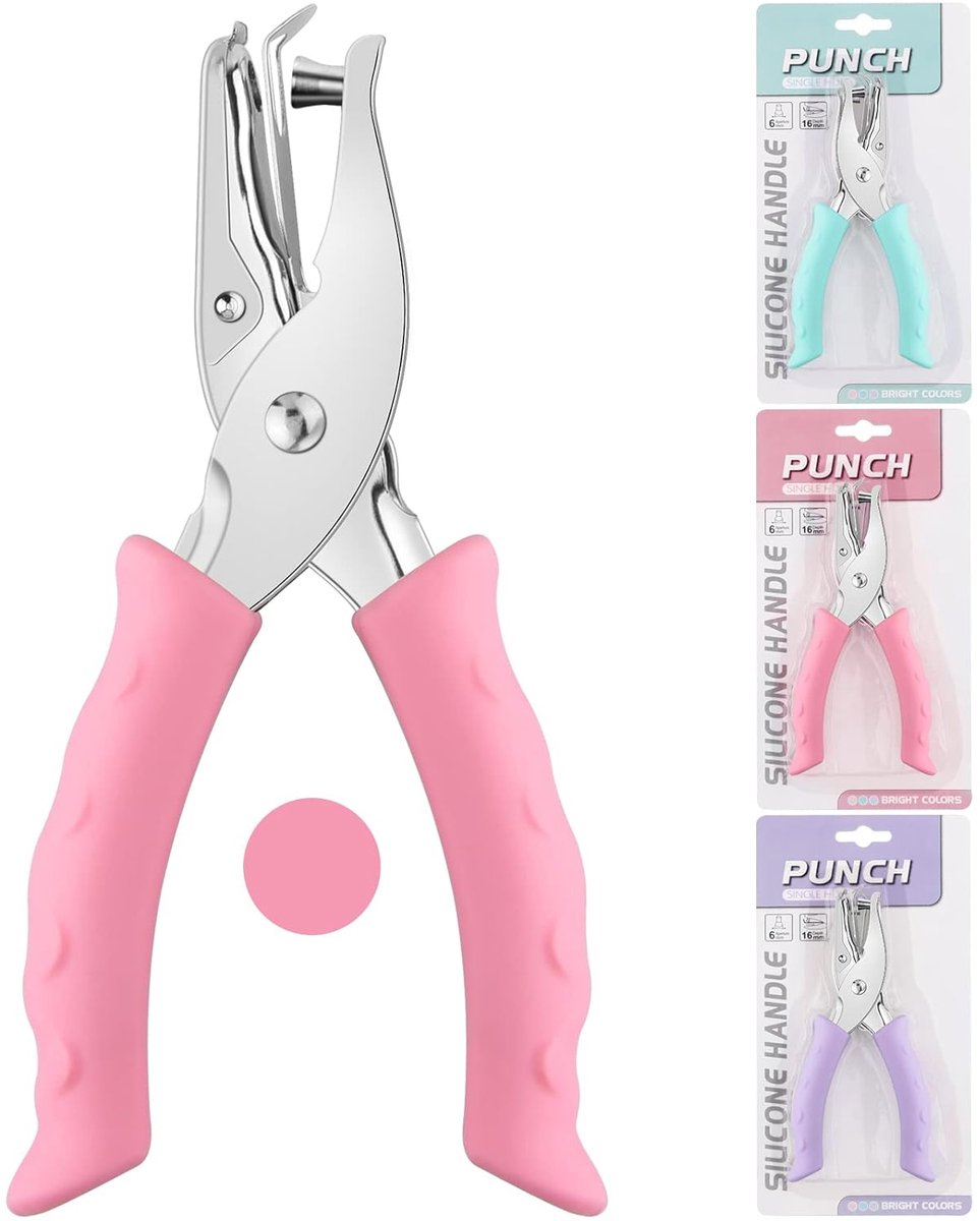Hole Punch, Roze Enkele Gat Puncher Metaal met Zachte Handvat voor DIY Craft Tags Kleding Ticket Scrapbook Tool, 3 Kleuren Opties