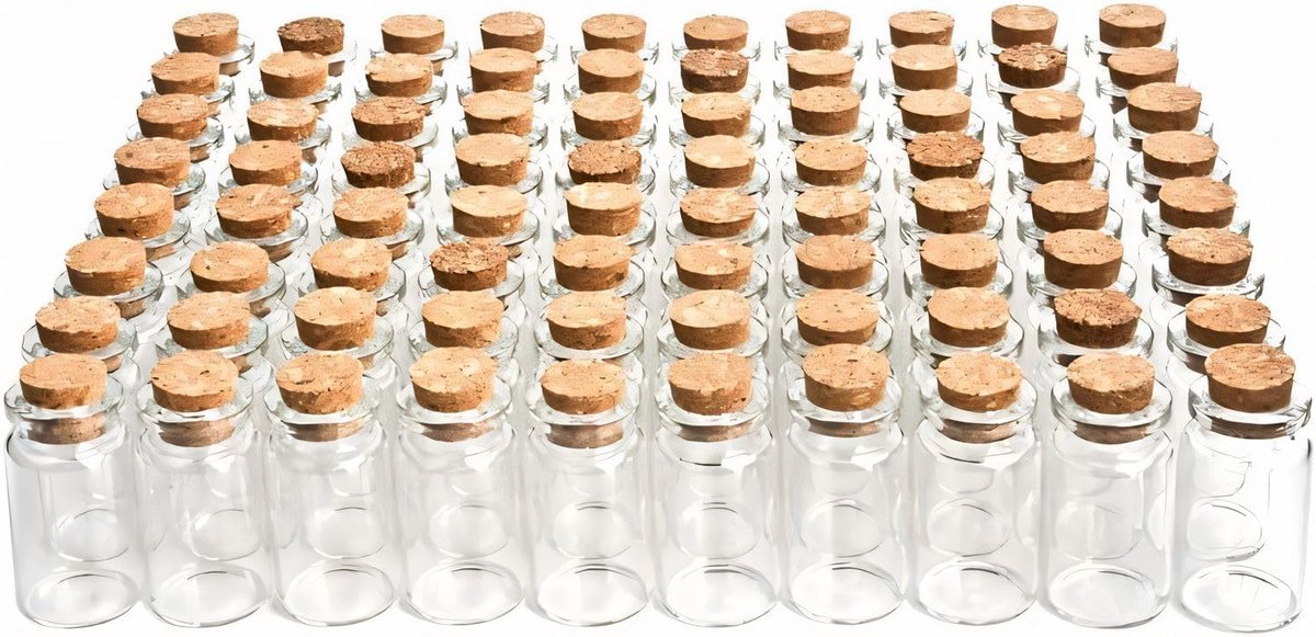 Flessen met kurkstop, kleine reageerbuisjes met kurk, mini reageerbuisjes, kleine glazen flessen, glazen flesjes, kruidenpotjes, set voor bruiloft, feestartikelen
