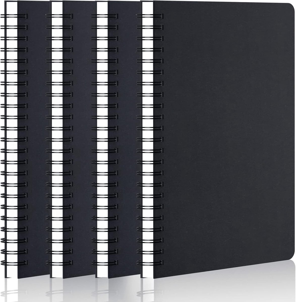 Notitieboek A5 Gestippeld - 4 Stuks Notitieboek A5 Spiraalbinding - Zwart Hardcover A5 Notitieboek Ringband - 100 g/m² Dikke Gestippelde Papier - Spiraal Gestippeld Notitieboek