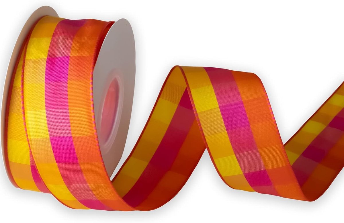 geruite lint oranje roze gele ruiten, 1-1/2" X 10Meters, voor Pasen, Lente, Zomer, Verjaardag, Krans, Verjaardag, Gift Strikken, Kerstmis
