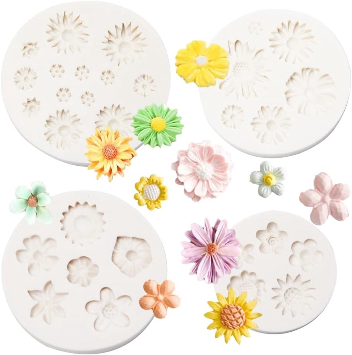 Set van 4 Madeliefjes Taartvormen Mini Bloemen Siliconen 3D DIY Oven Gereedschap Voor Snoep Suiker Chocolade