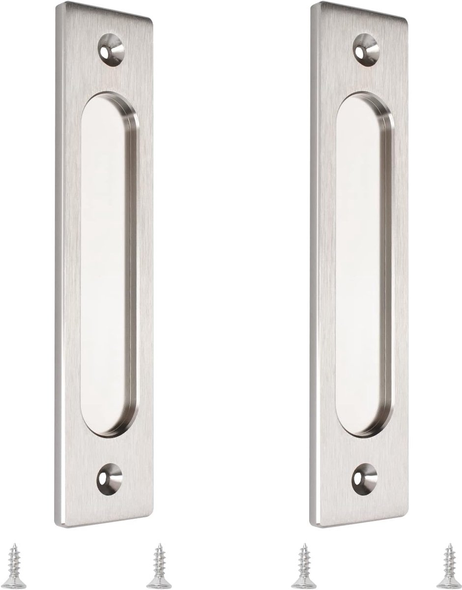 180 MM Rechthoekige Inbouw Schuifdeur Trekken, 2 stks Geborsteld Staal Flush Pull Aluminiumlegering Kastdeur Vinger Trekt met Montage Schroeven voor Schuifdeuren Schuur Deur