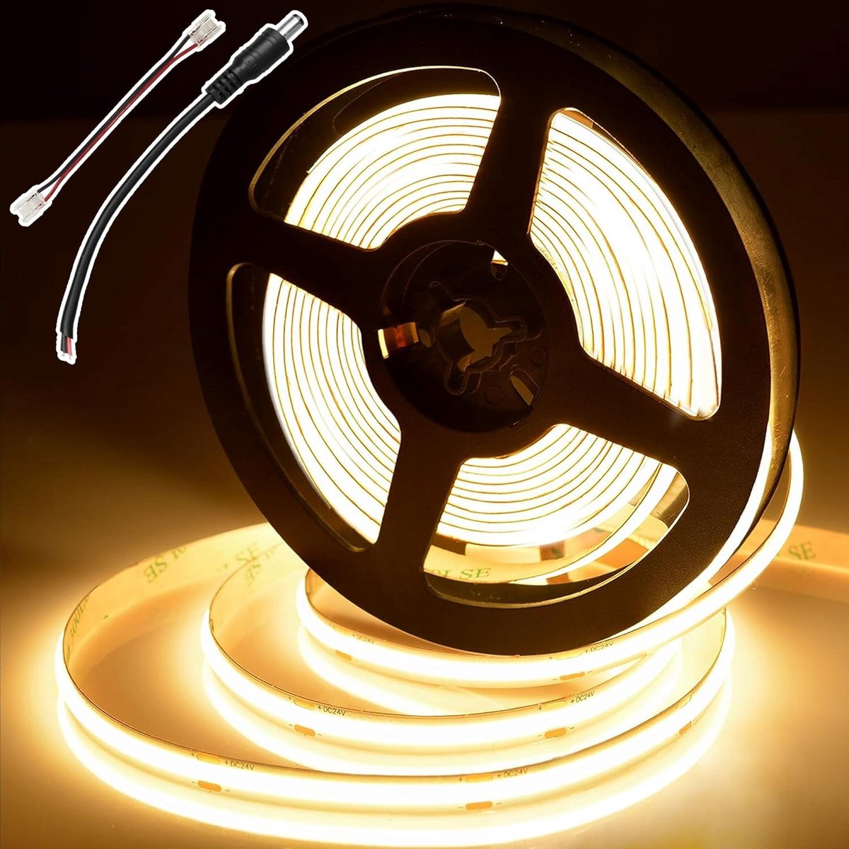 12V COB LED Strip 5m, 480 LED's/m Warmwitte LED Strip, 8mm, 9w/m, CRI 92, zelfklevende lichtstrip voor indirecte verlichting van slaapkamers of keukens (zonder voeding), 2700K