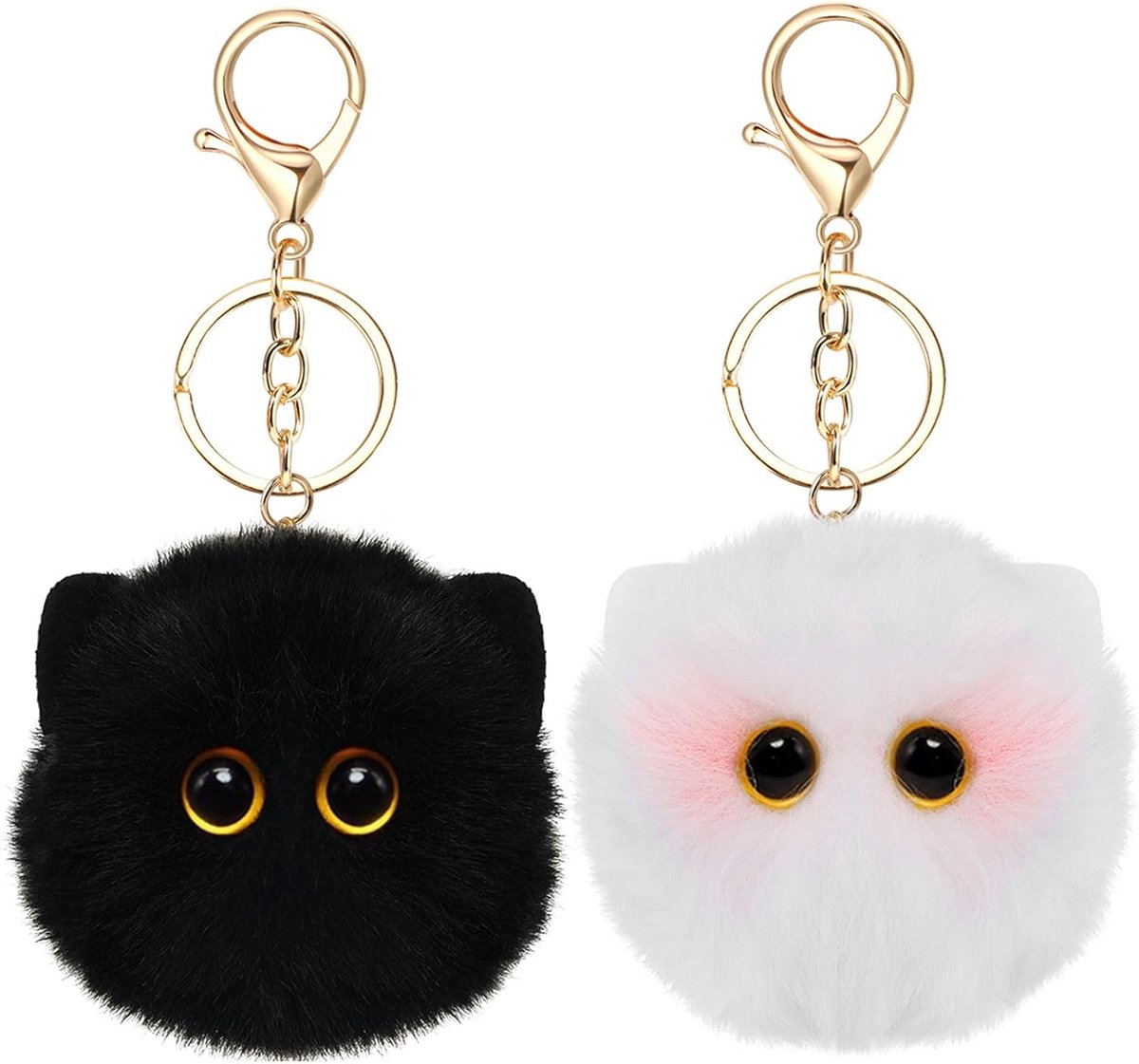 Leuke kat sleutelhangers, pluche kat hanger sleutelhangers, 2 stuks gepersonaliseerde Pom Pom sleutelhanger, rugzak handtas bedels voor vrouwen meisjes cadeau,