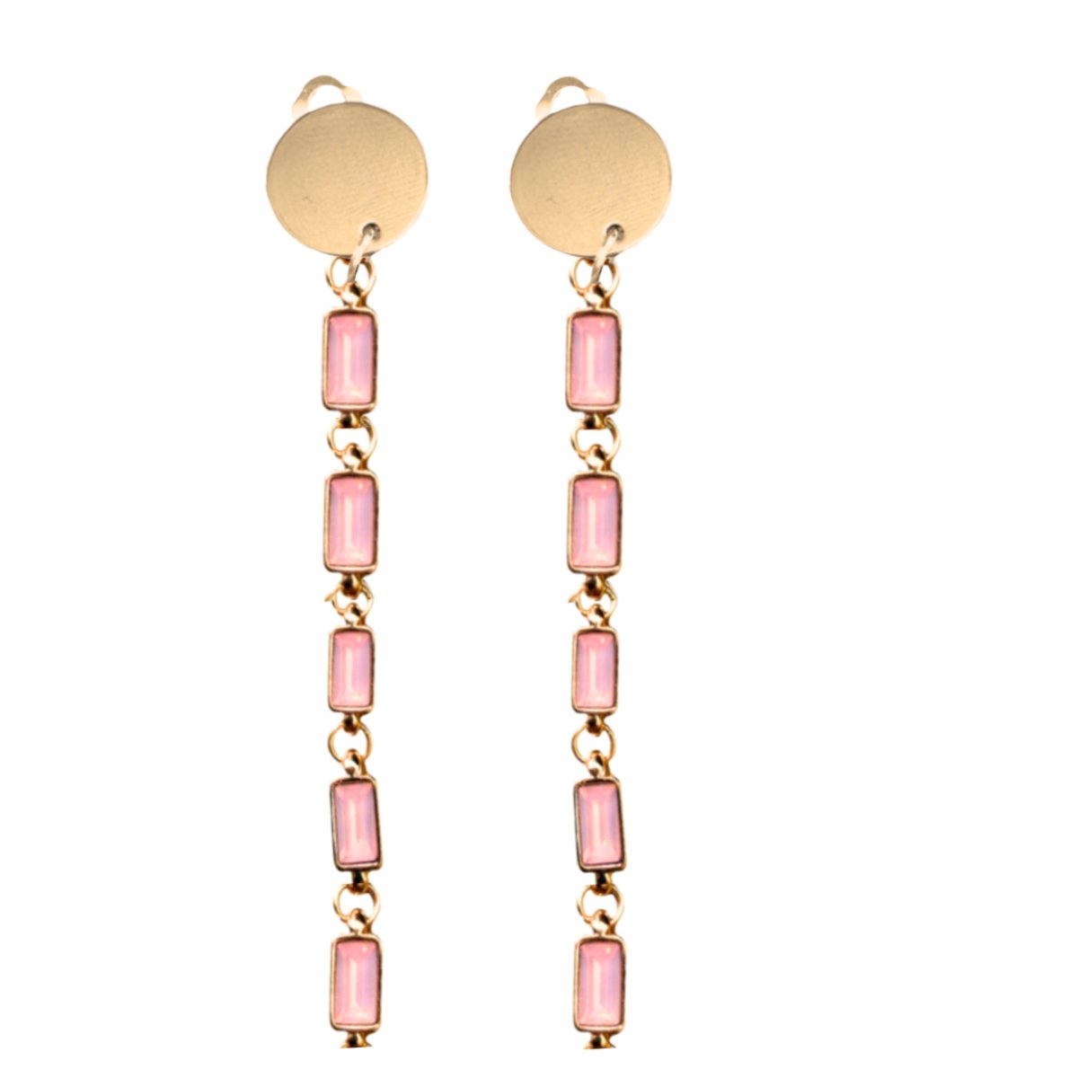 Clip oorbellen -Camino -goudkleurig -Roze 10 cm- geen gaatje- Charme Bijoux