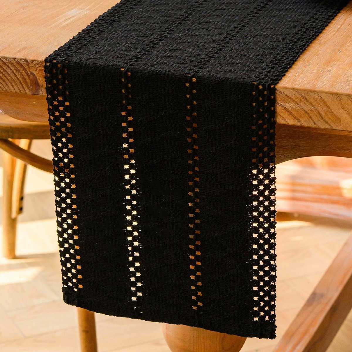 Tafelloper, macramé, zwart, geweven katoen, linnen, klein, smal tafelkleed, Boheemse, rustieke boerderij, wasbare tafelloper voor bruiloft, keuken, eettafel, decoratie, 30 x 180 cm