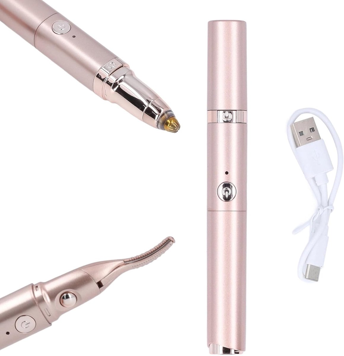 curling-wimperentool, elektrisch verwarmde wimpertang, handbediend, 2-in-1, langdurig stylen, wenkbrauwtrimmer, wimpermake-upgereedschap voor de (rood)